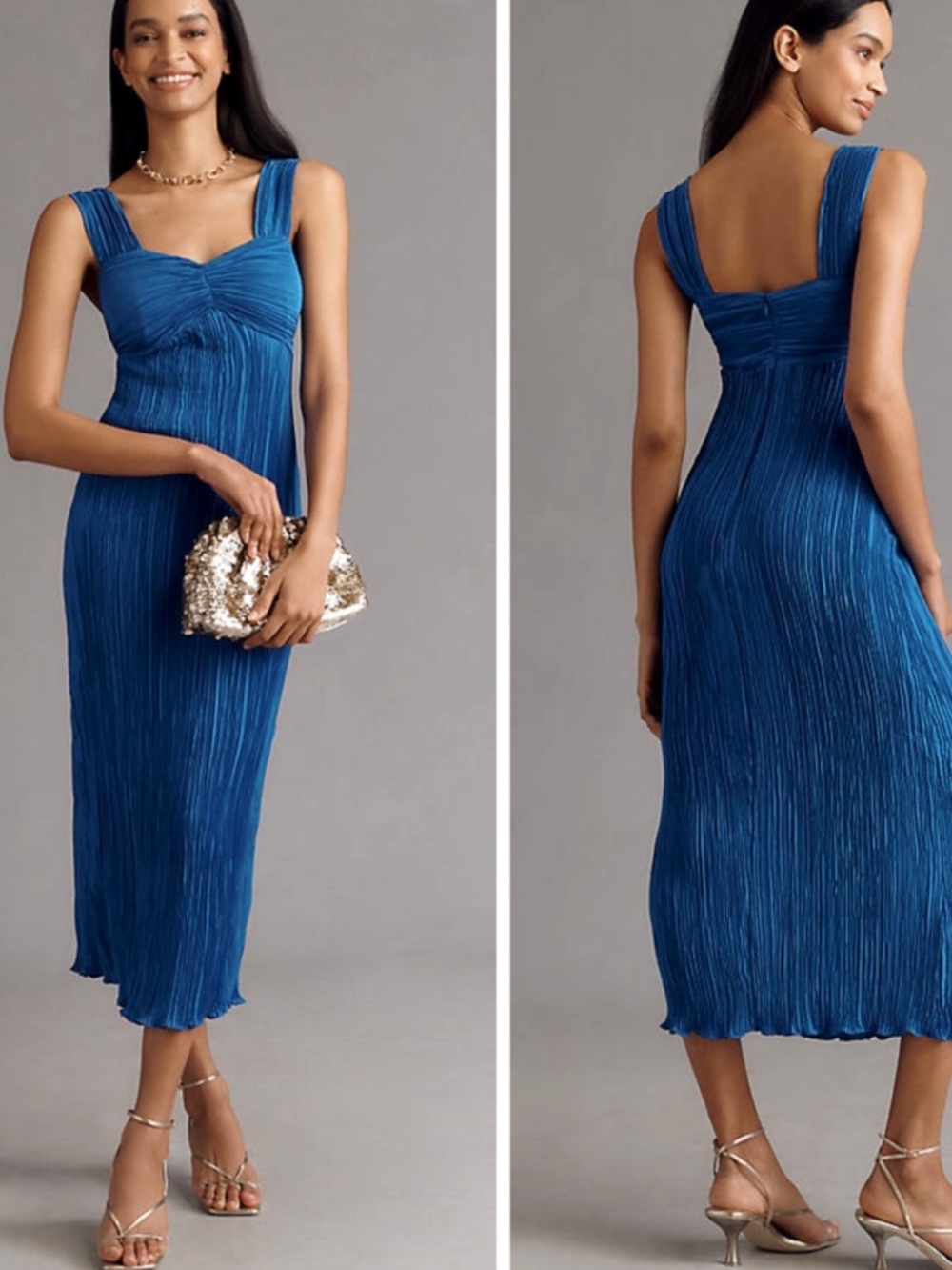 ANTHROPOLOGIE PLEATED SATIN MIDI DRESS SIZES XS XL MSRP $168.00 NWT